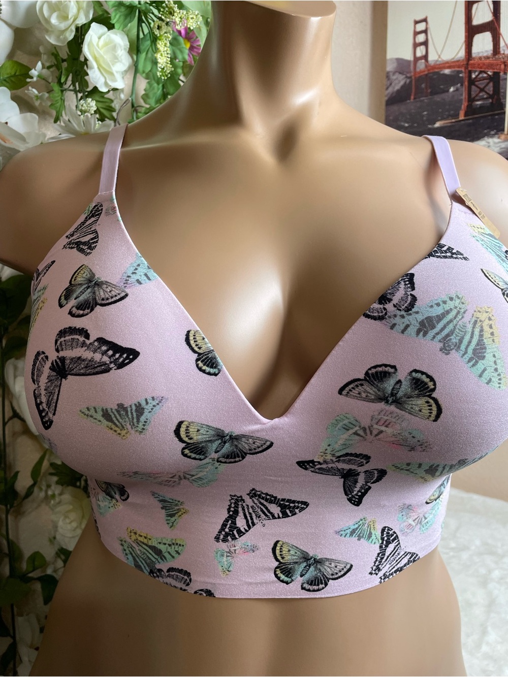 PINK Victoria's Secret Light Pink Butterfly Print Longline Bralette